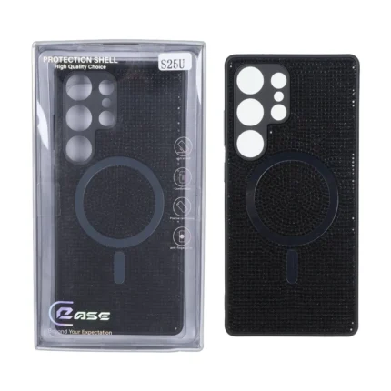 قاب C Case نگین دار MagSafe هولوگرامی محافظ لنزدار Samsung Galaxy S25 Ultra - مشکی (پک دار)