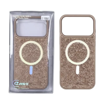 قاب C Case نگین دار MagSafe هولوگرامی محافظ لنزدار Apple iPhone 17 Pro Max - صحرایی (پک دار)