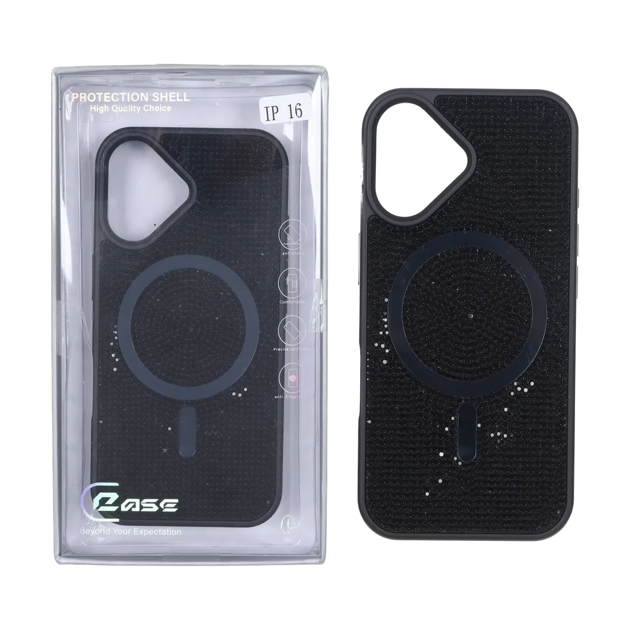4606618 قاب C Case نگین دار MagSafe هولوگرامی محافظ لنزدار Apple iPhone 16 - مشکی (پک دار) - تصویر 1