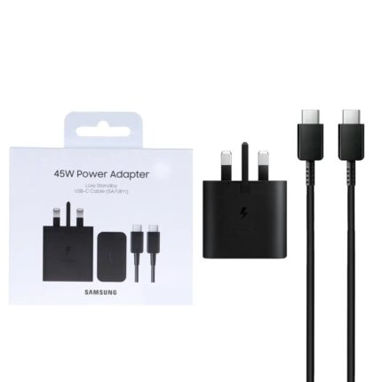 شارژر دیواری سه پین PD و فست Samsung مدل T4511 45W به همراه کابل شارژ Type-C To Type-C - مشکی (گارانتی یکساله شرکتی) NZ