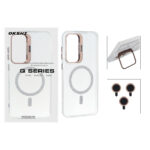 قاب Bracket شفاف Magsafe اکلیلی با ست محافظ لنز رینگی Samsung Galaxy S25 FE - قهوه ای (پک دار)