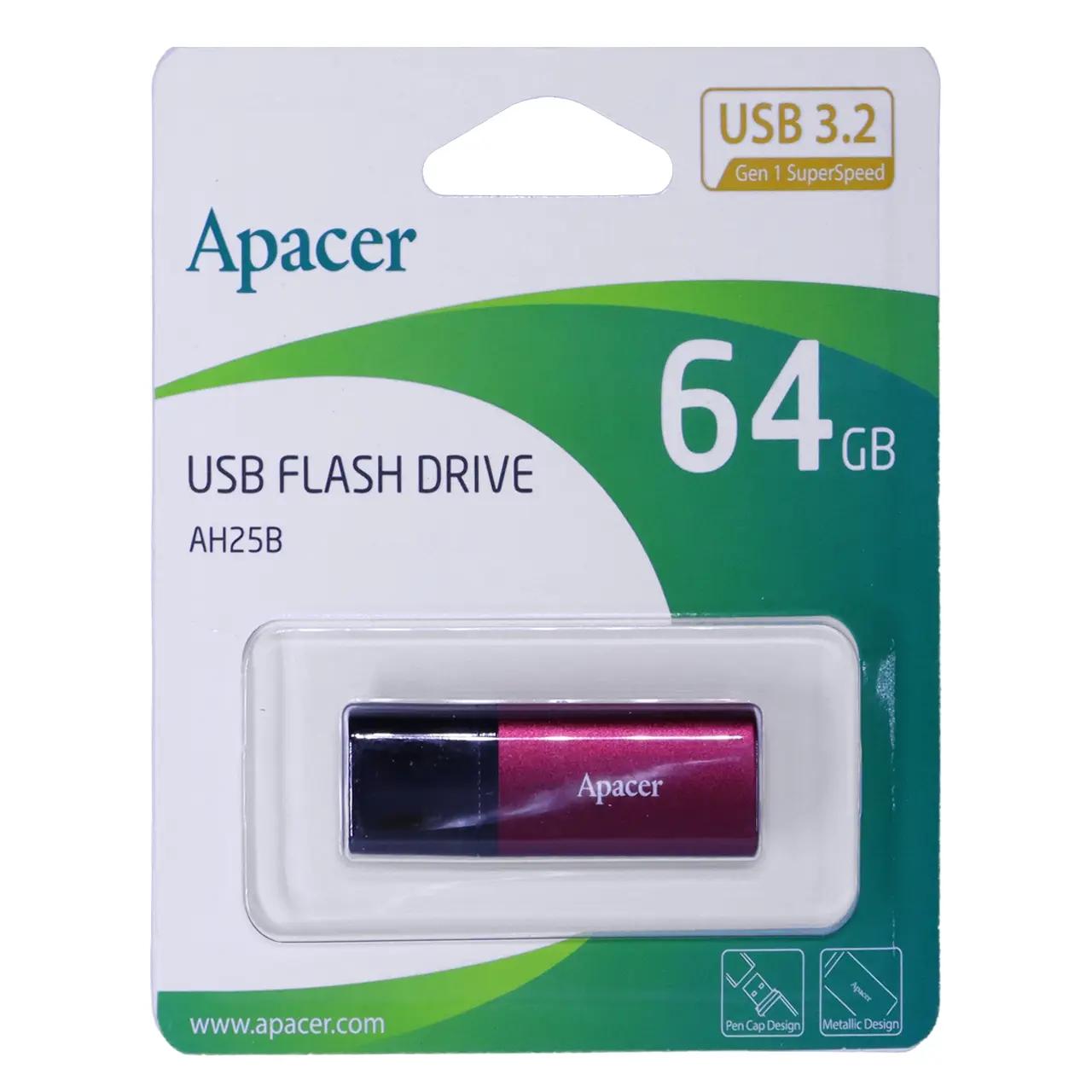 4613418 فلش مموری Apacer مدل AH25B USB3.2 ظرفیت 64GB - قرمز (گارانتی آسان سرویس) - تصویر 1