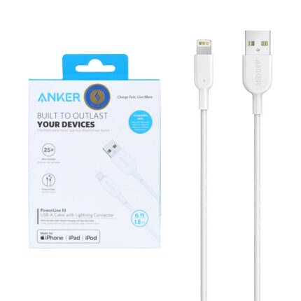 کابل شارژ 1.8 متری آیفون ANKER مدل PowerLine III A8813H21 - سفید (گارانتی شش ماهه ایویز)