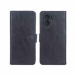 کیف موبایل چرمی مگنتی محافظ لنزدار Xiaomi Poco M7 4G - سرمه ای