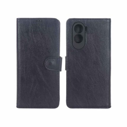 کیف موبایل چرمی مگنتی محافظ لنزدار Xiaomi Poco M7 4G - سرمه ای