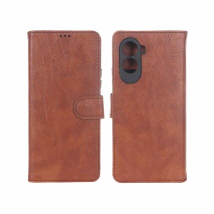 کیف موبایل چرمی مگنتی محافظ لنزدار Xiaomi Poco M7 4G - قهوه ای