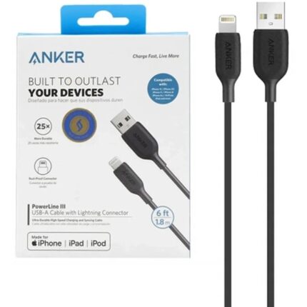 کابل شارژ 1.8 متری آیفون ANKER مدل PowerLine III A8813H11 - مشکی (گارانتی شش ماهه ایویز)