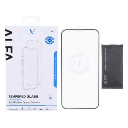 محافظ صفحه نمایش شیشه ای اورجینال Full Cover ALFA Carbon مدل Apple iPhone 13 / iPhone 13 Pro / iPhone 14 / 16e (پک دار)