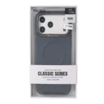 قاب Puloka چرمی Magnet فلزی دور لنز براق Apple iPhone 17 Pro Max - سرمه ای (پک دار)