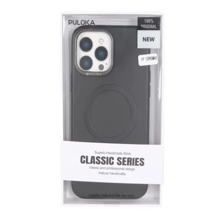 قاب Puloka چرمی Magnet فلزی دور لنز براق Apple iPhone 13 Pro Max - مشکی (پک دار)