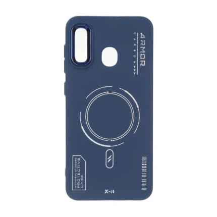 قاب Armor لنز متال Texture طرح مگ سیف Samsung Galaxy A30 / A20 - سرمه ای