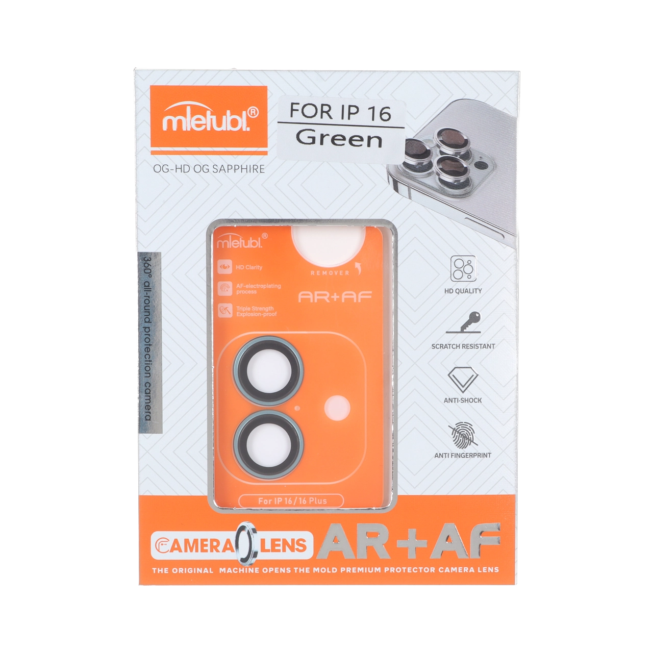 4623558 محافظ لنز رینگی اورجینال Mietubl شابلون دار Apple iPhone 16 / iPhone 16 Plus - سبز (پک نارنجی) - تصویر 1