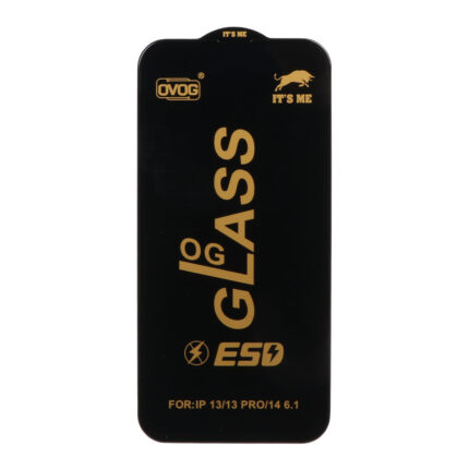 محافظ صفحه نمایش شیشه ای درجه یک Apple iPhone 13 / iPhone 13 Pro / iPhone 14 / 16e - Full Cover OG - ESD OVOG - (بدون پک) - مشکی