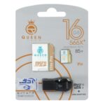 Queen tech microSDHC & adapter & رم ریدر U1 Class 10 566X plus -85MB/s - 16GB - مشکی