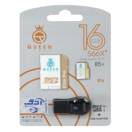 Queen tech microSDHC & adapter & رم ریدر U1 Class 10 566X plus -85MB/s - 16GB - مشکی