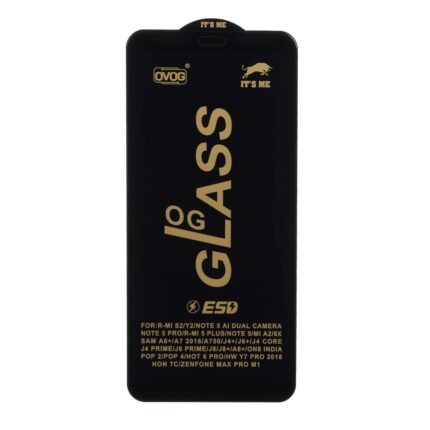 محافظ صفحه نمایش شیشه ای درجه یک Samsung Galaxy A750 / J4 Core / J4 Plus / J6 Plus / J8 / A8 Plus / A6 Plus / A7 2018 - Full Cover OG - ESD OVOG - مشکی (بدون پک)