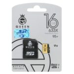 (گارانتی مادام‌العمر شرکت آی تین) Queen tech microSDHC & adapter U1 Class 10 633X -95MB/s - 16GB مشکی طلایی