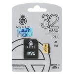 (گارانتی مادام‌العمر شرکت آی تین) Queen tech microSDHC & adapter U3 Class 10 633X -95MB/s - 32GB مشکی طلایی
