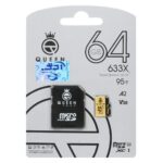 (گارانتی مادام‌العمر شرکت آی تین) Queen tech microSDHC & adapter U3 Class 10 633X -95MB/s - 64GB مشکی طلایی