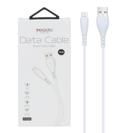 کابل شارژ فست اندروید yesido مدل CA26 -سفید (گارانتی 12 ماه تعویض نیکان همراه)