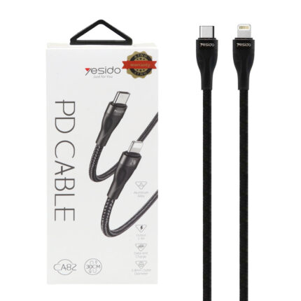 کابل شارژ پاوربانک PD و فست yesido Type-C To Lightning مدل CA82 - مشکی (گارانتی 12 ماه تعویض نیکان همراه)