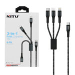 کابل شارژ و دیتا PD و فست 1.2متری سه کاره NITU مدل NC206G - مشکی سفید (گارانتی12 ماه تعویض نیکان همراه)