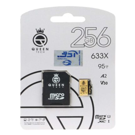 مشکی طلایی (گارانتی مادام‌العمر شرکت آی تین) Queen tech microSDXC & adapter U3 Class 10 633X -95MB/s - 256GB