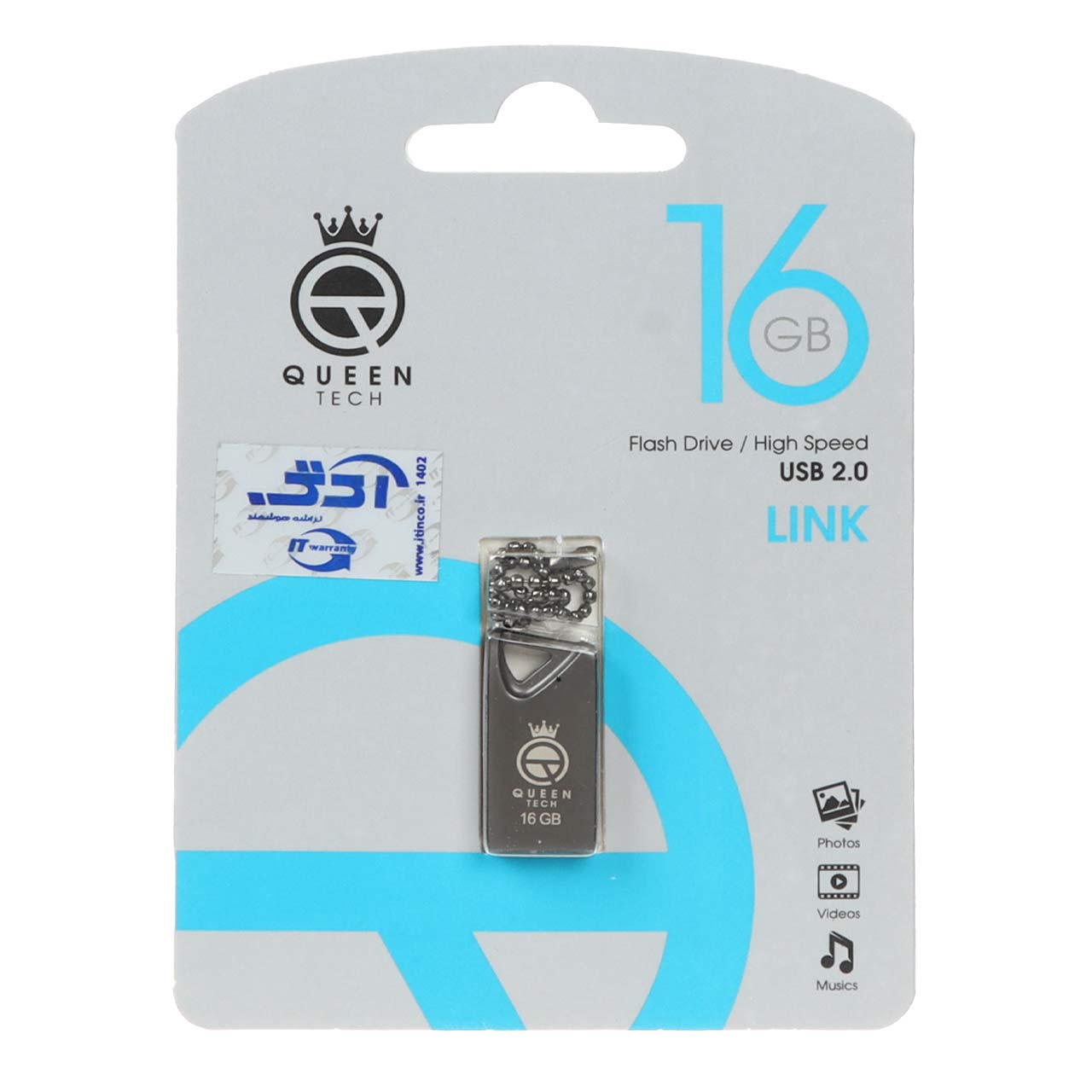 973642 Queen Link USB2.0 Flash Memory - 16GB مشکی (گارانتی مادام العمر شرکت آی تین) - تصویر 1