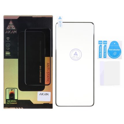 محافظ صفحه نمایش شیشه ای خم فول چسب Full Cover Anti Static AKAM درجه یک Xiaomi Redmi Note 14 Pro 4G (پک دار)