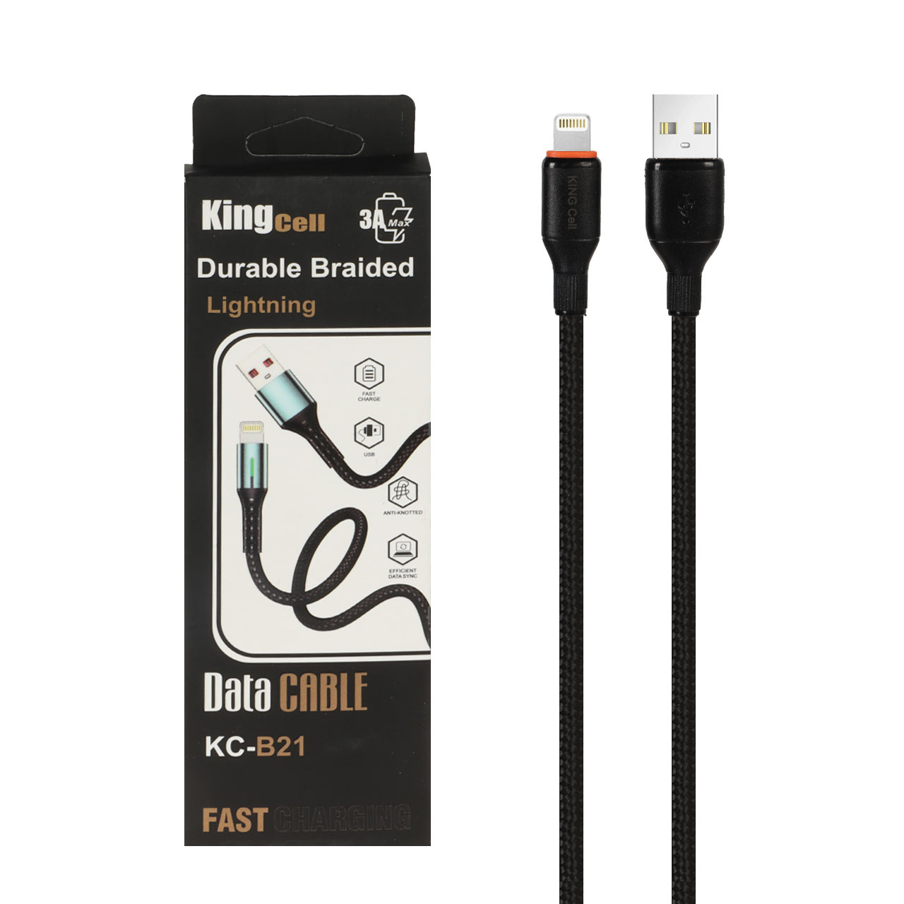 1713666 کابل شارژ فست آیفون King Cell مدل KC-B21 - مشکی - ASP (گارانتی شش ماهه آروین) - تصویر 1