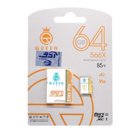 Queen tech microSDHC & adapter U3 Class 10 566X -85MB/s-64GBسفید طلایی