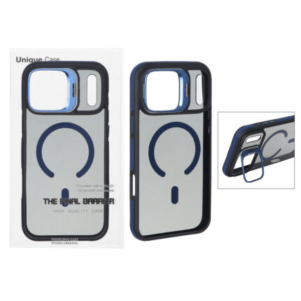 قاب اورجینال Bracket Unique Case مات Magsafe لنز آلومینیومی استندشو Apple iPhone 17 Pro Max - سرمه ای (پک دار)