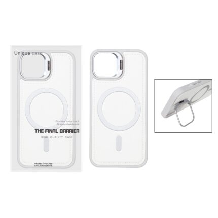 قاب Bracket چرمی دور دوخت MagSafe لنز استندشو Apple iPhone 13 / iPhone 14 - سفید (پک دار)