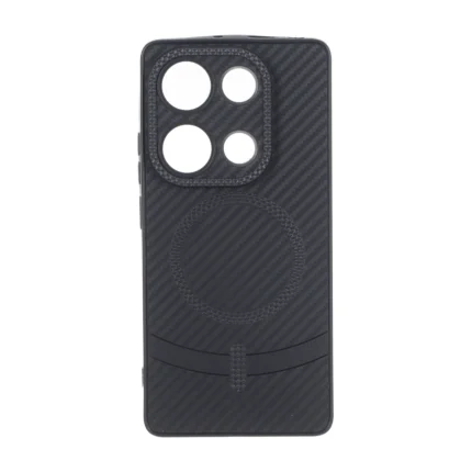 قاب هاشور لنز برجسته طرح مگ سیف سوزنی Xiaomi Redmi Note 14S / Note 13 Pro 4G / Poco M6 Pro 4G - مشکی