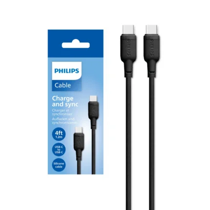 کابل شارژ PD و فست 1.2 متری Philips Type-C To Type-C مدل DLC6541CB - مشکی (گارانتی دوساله سی آوا)