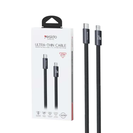 کابل شارژ 1.2 متری PD و فست Yesido Type-C To Lightning مدل CA206P 27W - مشکی (گارانتی شش ماه تعویض نیکان همراه)