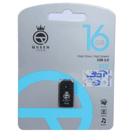 فلش مموری Queen tech USB2.0 مدل Fix ظرفیت 16GB - مشکی (گارانتی مادام العمر شرکت آی تین)