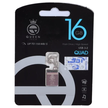فلش مموری Queen tech USB3.2 مدل QUAD ظرفیت 16GB - نقره ای (گارانتی مادام العمر شرکت آی تین)