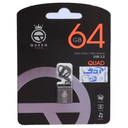 فلش مموری Queen tech USB3.2 مدل QUAD ظرفیت 64GB - خاکستری (گارانتی مادام العمر شرکت آی تین)