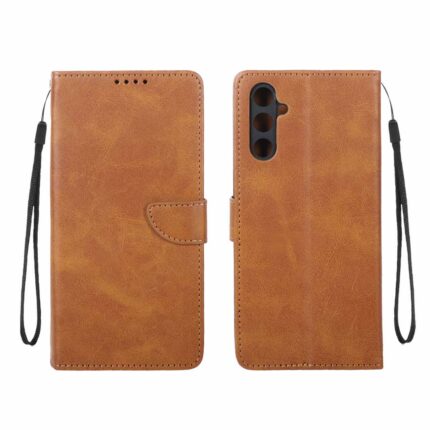 کیف چرمی موبایل مگنتی محافظ لنزدار Samsung Galaxy A14 - عسلی