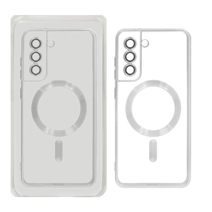 قاب اورجینال الکترواستاتیک Magsafe لنز گلس دار Samsung Galaxy S21 FE - نقره ای (پک دار)