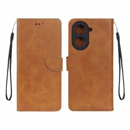 کیف چرمی موبایل مگنتی محافظ لنزدار Xiaomi Redmi A5 / Poco C71 - عسلی