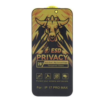 محافظ صفحه نمایش شیشه ای Full Cover Privacy King Bull - ESD مدل Apple iPhone 17 Pro Max / iPhone 18 Pro Max