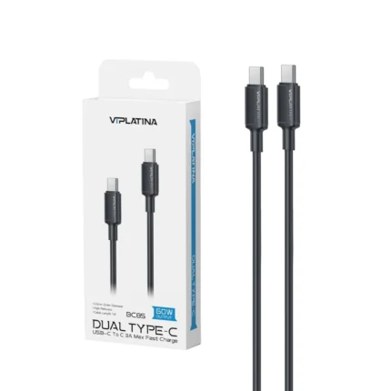 کابل شارژ فست VIPLATINA Type-C To Type-C مدل BC85 60W - مشکی (گارانتی 6 ماهه تعویض نیکان همراه)
