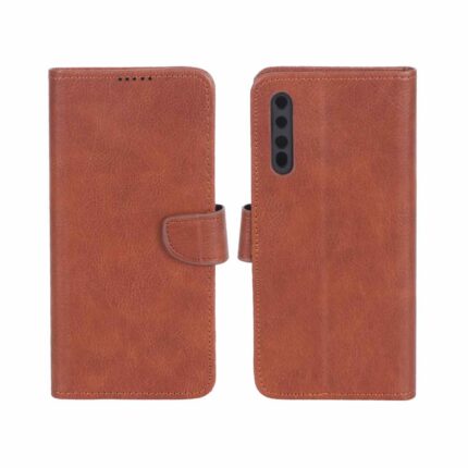 کیف چرمی موبایل مگنتی محافظ لنزدار KRF مدل Samsung Galaxy A50 / A50s / A30s - قهوه ای