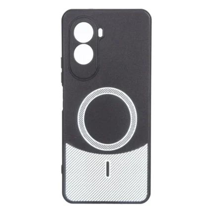 قاب سوزنی هاشور طرح مگ سیف داخل مخمل محافظ لنزدار Xiaomi Poco M7 4G - مشکی