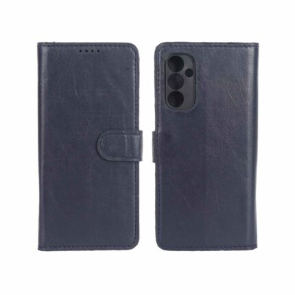 کیف موبایل چرمی مگنتی محافظ لنزدار Samsung Galaxy A14 - سرمه ای کد 1