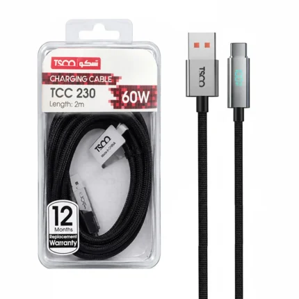 کابل شارژ فست 2 متری TSCO Type-C مدل TCC 230 60W - مشکی
