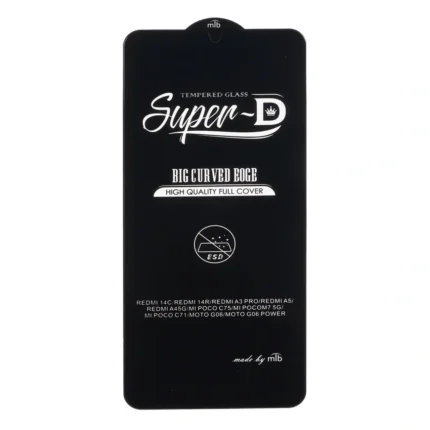 محافظ صفحه نمایش شیشه ای Full Cover Super D MTB-ESD مدل Xiaomi Redmi 14C / Poco C75 / Poco C71 / Redmi A7 4G / Redmi A5 / Redmi A4 / Redmi A3 Pro
